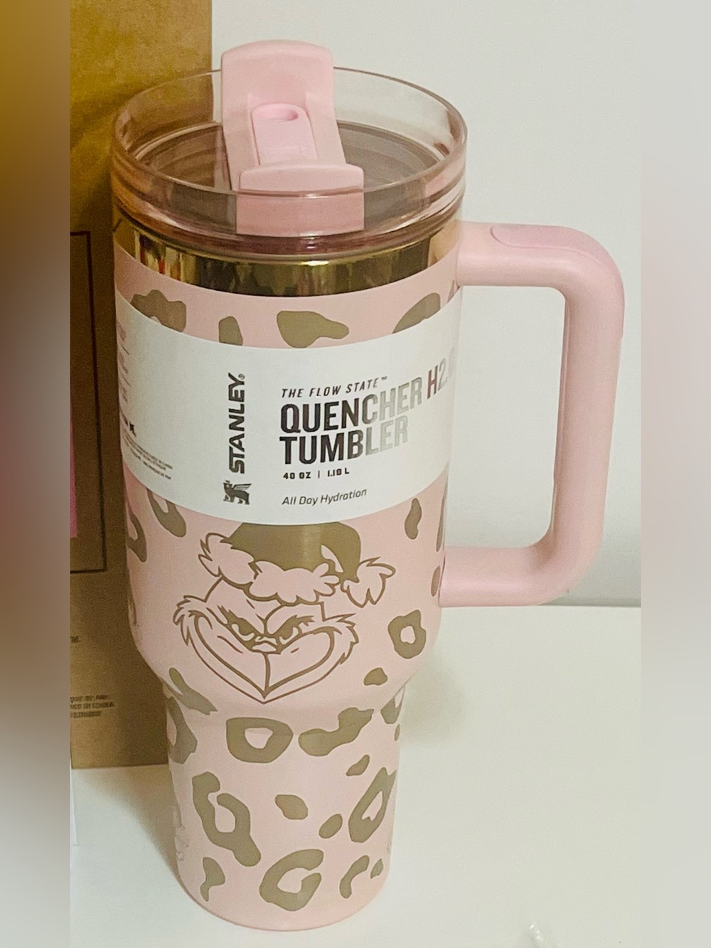 Stanley 40oz Pink Grinch & Leopard-Print Tumbler with Handle and Straw